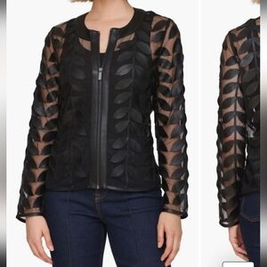 Nordstrom Elegant Tan or Taupe Leaf Pattern Mesh Sheer Jacket